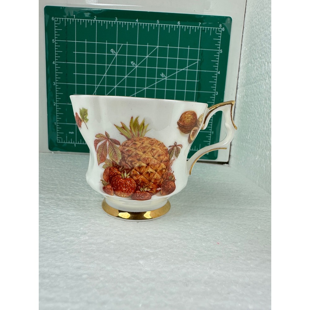 Royal Windsor Fine Bone China England Fruit Design Teacup Gold Trim